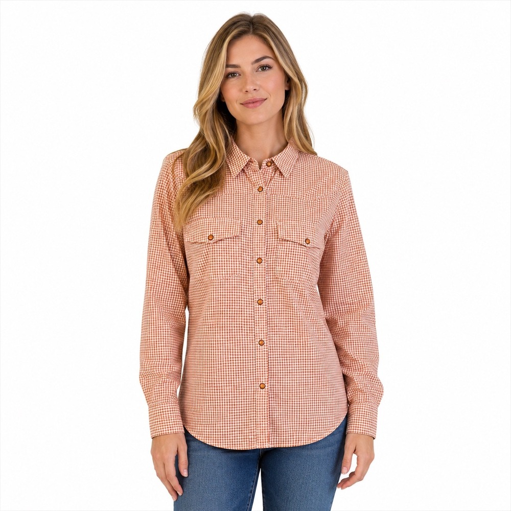 Rank 45 Womens XL Orange Gingham Western Snap Down Long Sleeve Shirt